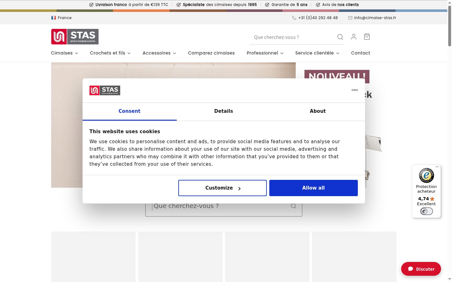 Zrzut ekranu banera zgody wyświetlanego przed jakąkolwiek interakcją