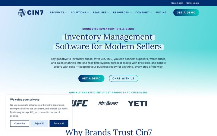 Screenshot of cin7.com