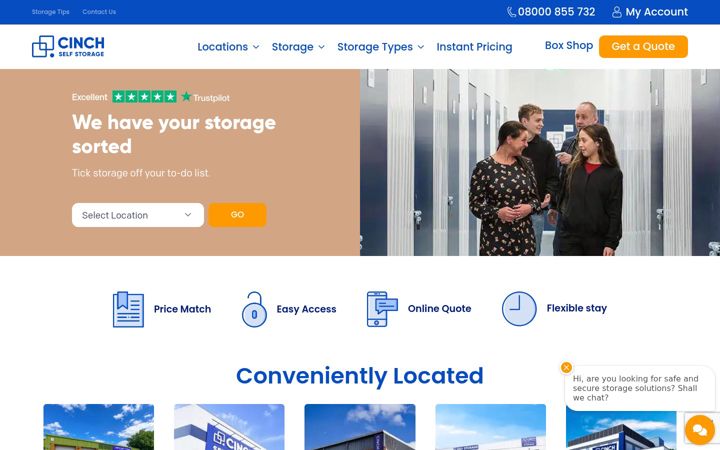 Screenshot of cinchstorage.co.uk