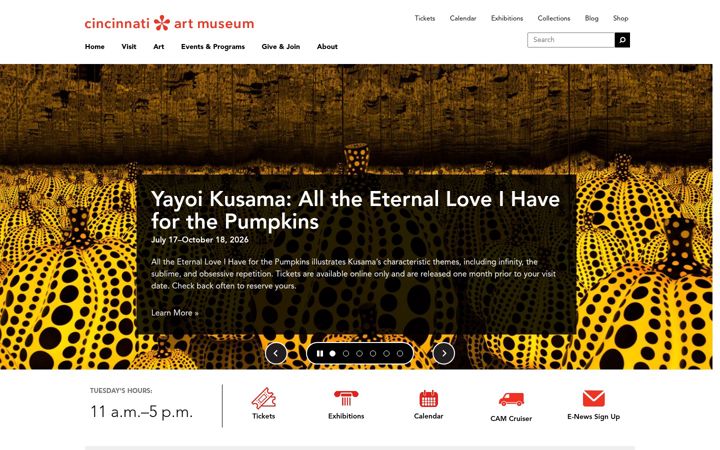Screenshot of cincinnatiartmuseum.org