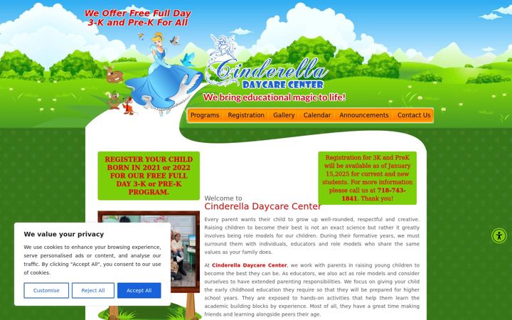 Screenshot of cinderelladaycare.com
