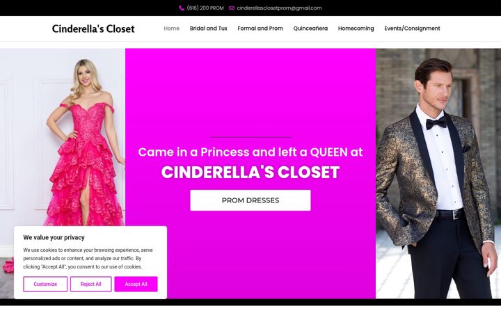 Screenshot of cinderellasclosetprom.com