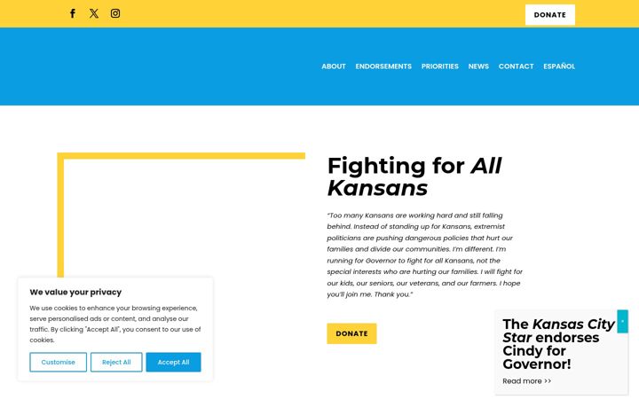 Screenshot of cindyforkansas.com