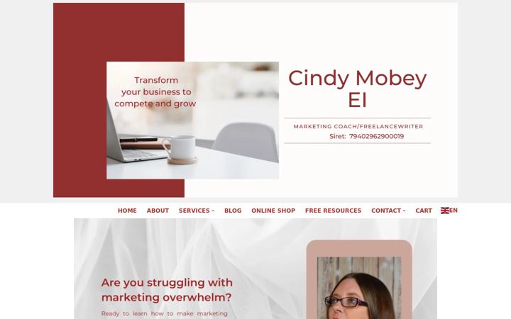 Screenshot of cindymobeymarketing.com