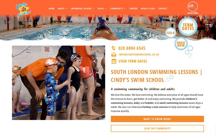Snímek obrazovky cindysswimschool.co.uk