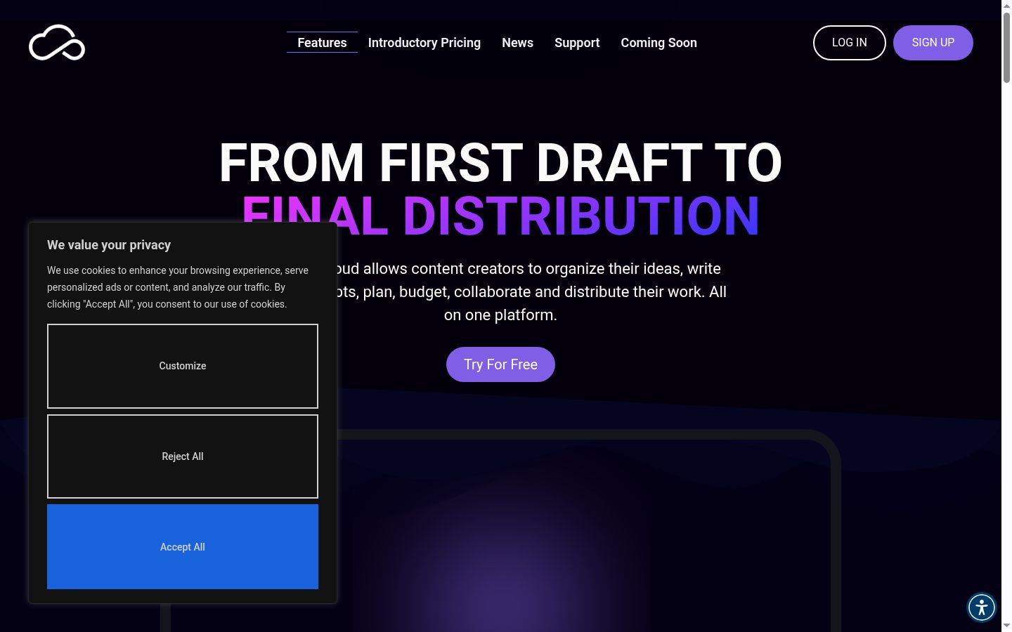 Screenshot of the consent banner shown before any interaction