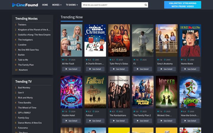 Screenshot of cinefound.com