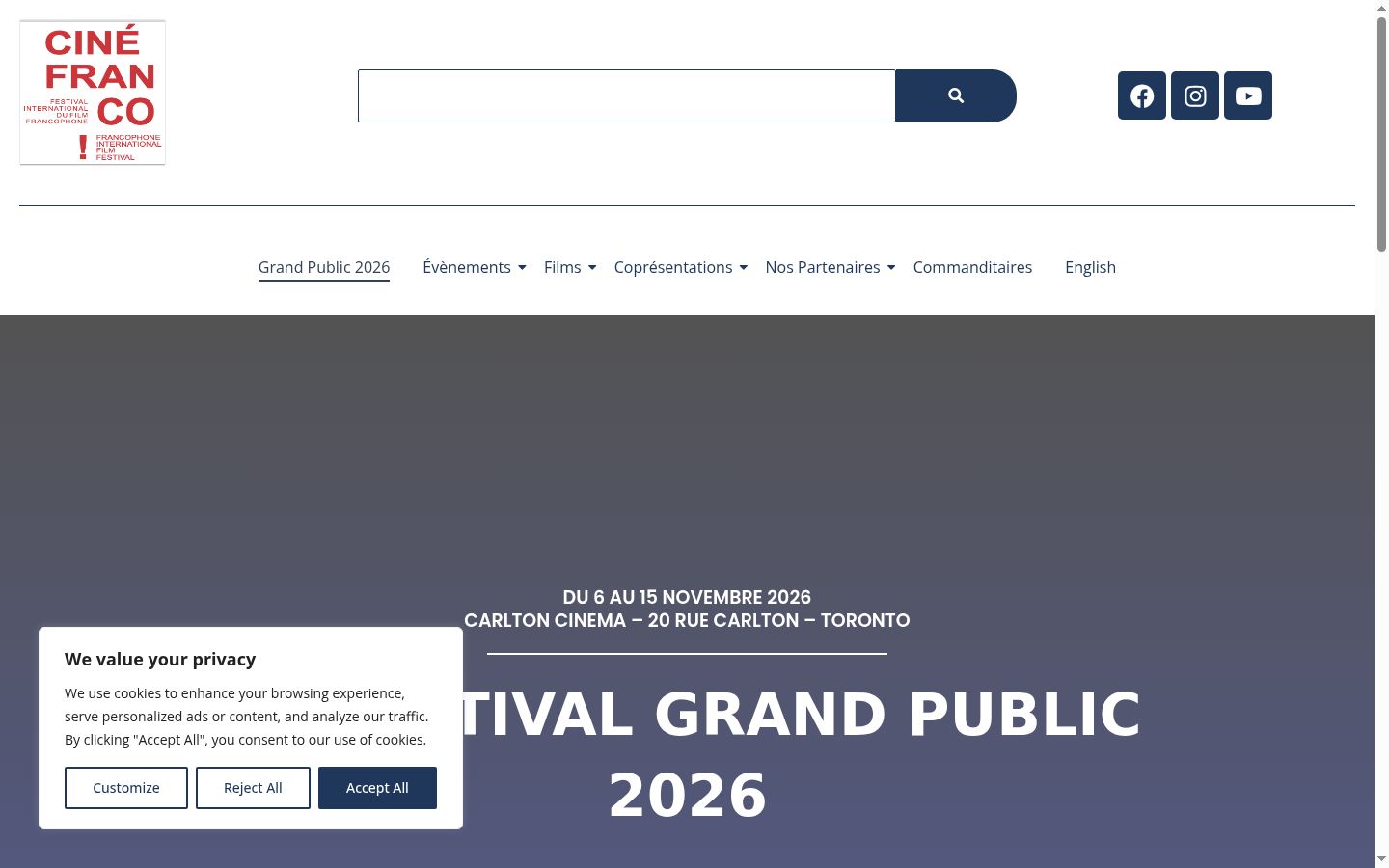 Screenshot of the consent banner shown before any interaction
