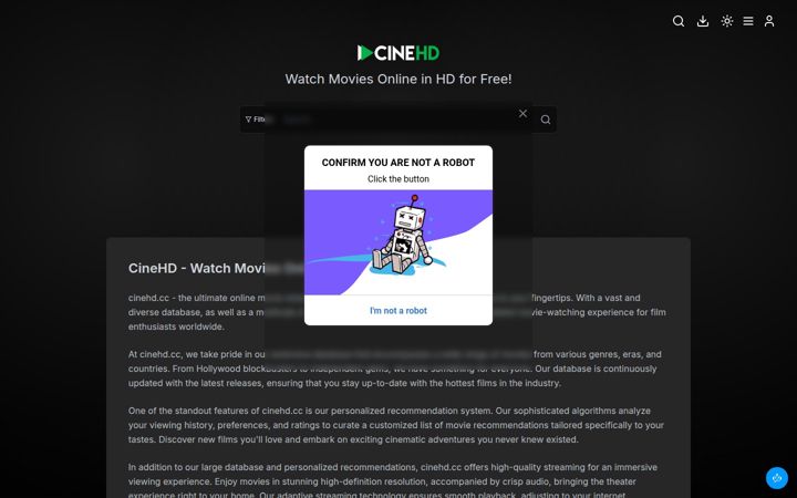 Екранна снимка на cinehd.app
