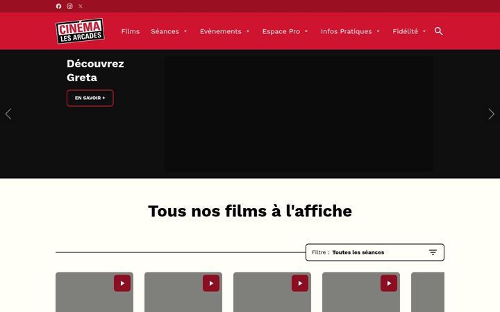 Snímek obrazovky cinemalesarcades.fr