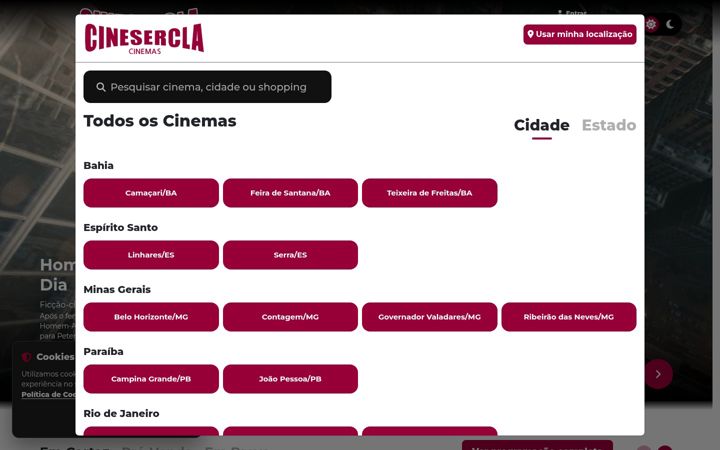 Skærmbillede af cinesercla.com.br