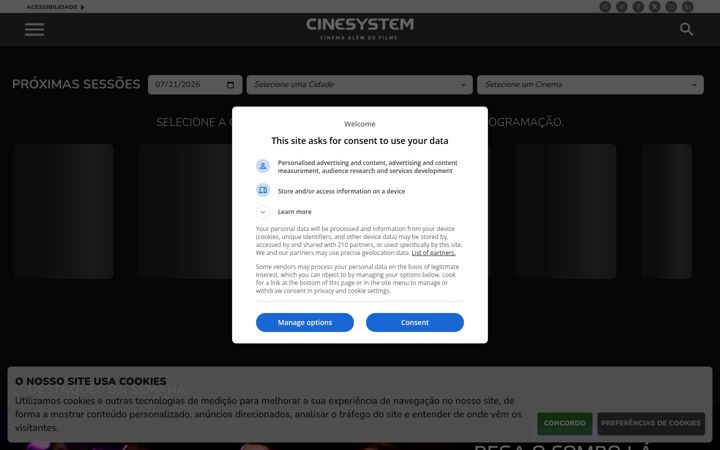 Screenshot of cinesystem.com.br