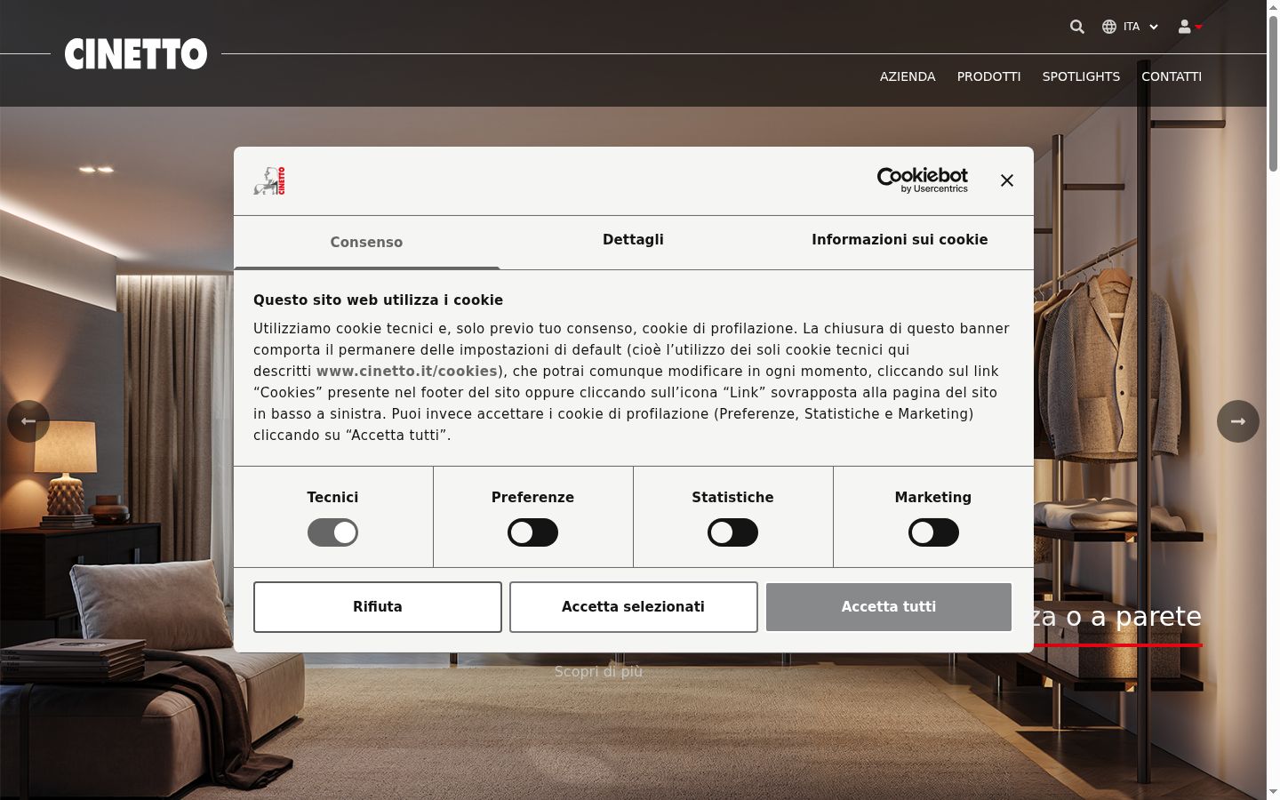 Captura de ecrã do banner de consentimento apresentado antes de qualquer interação