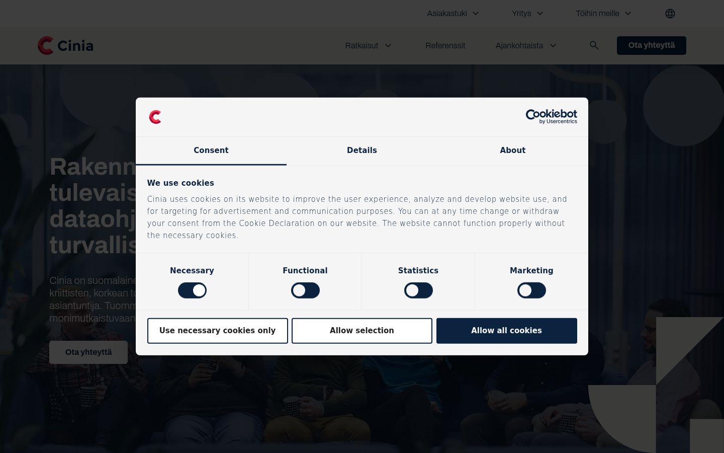 Screenshot del banner di consenso mostrato prima di qualsiasi interazione