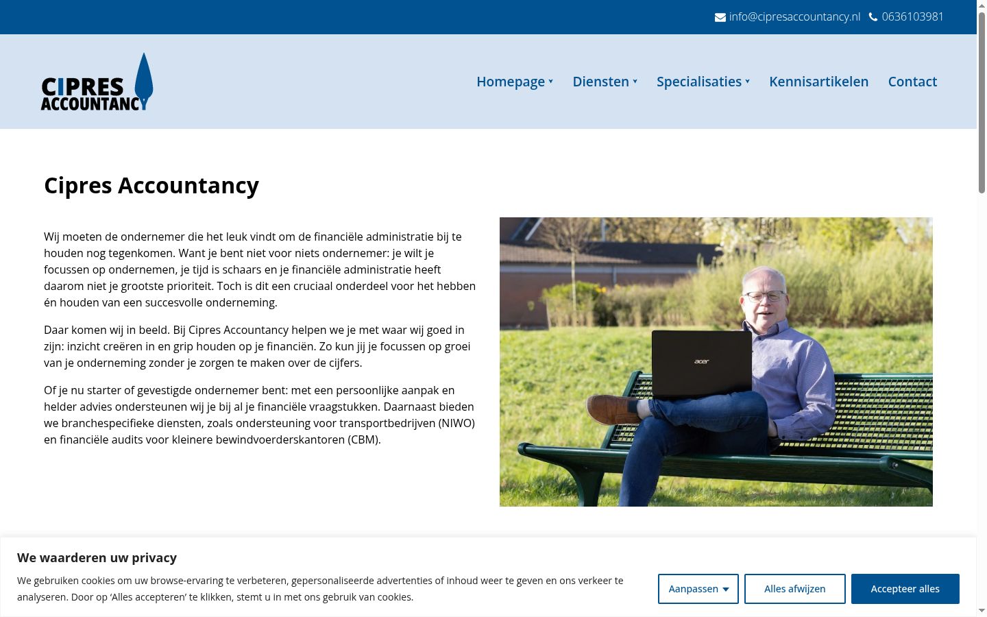 Screenshot van de toestemmingsbanner zoals getoond vóór enige interactie