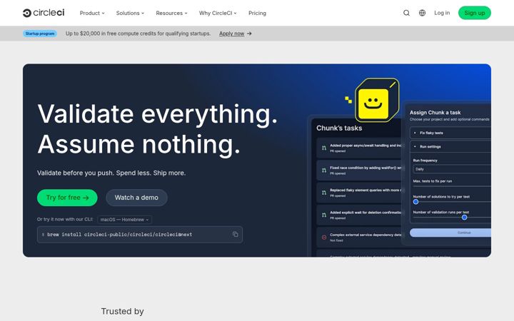 Captura de ecrã de circleci.com