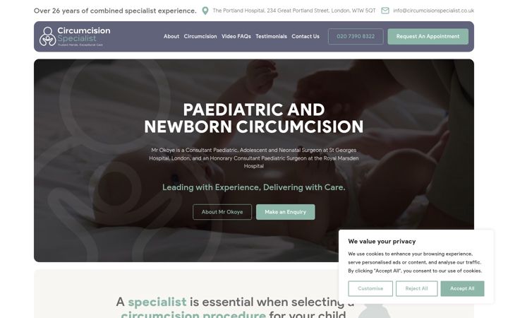 Captură de ecran a circumcisionspecialist.co.uk