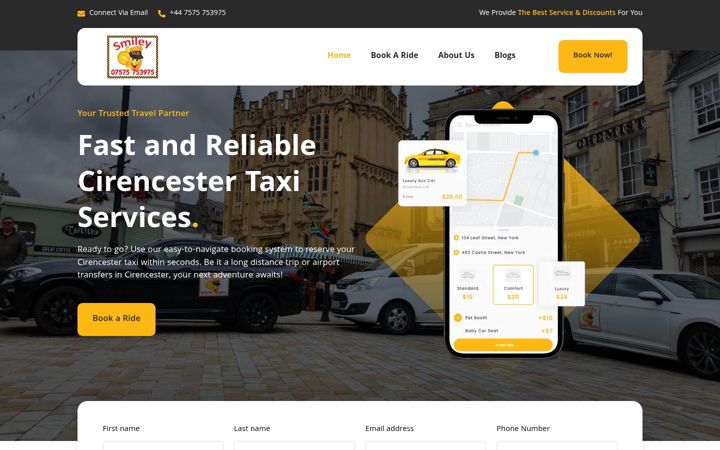 Screenshot of cirencestertaxi-smileytaxi.com