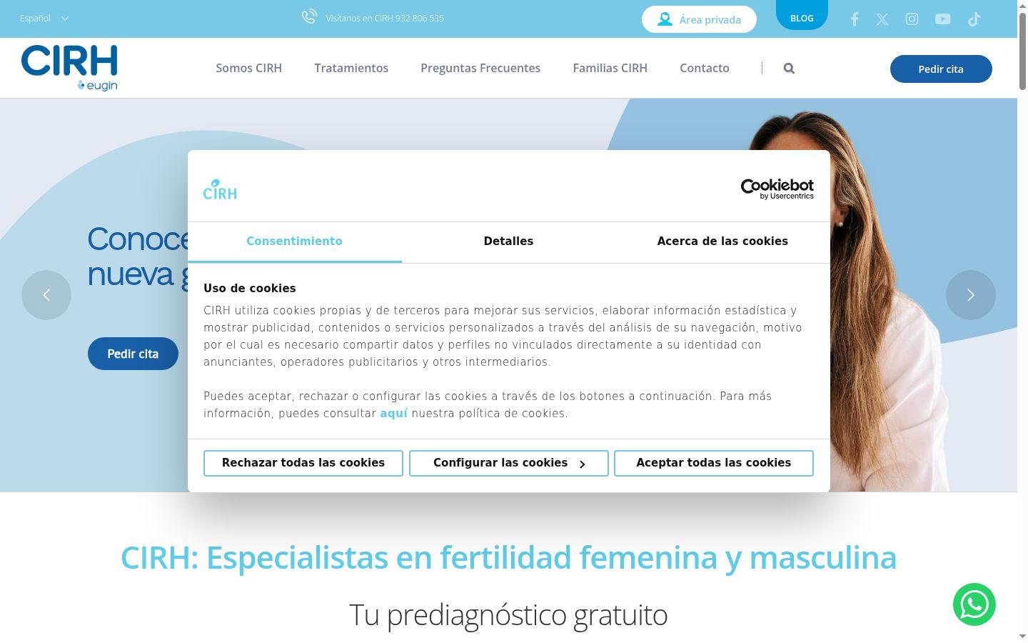 Captura de ecrã do banner de consentimento apresentado antes de qualquer interação