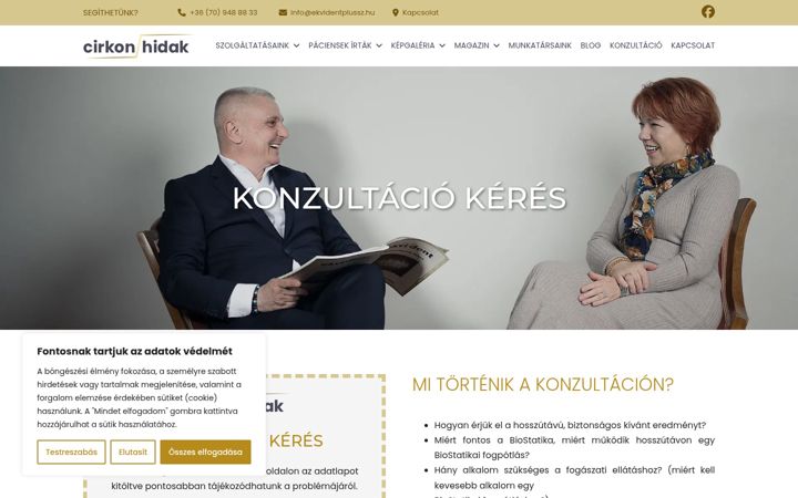 Екранна снимка на cirkonhidak.hu