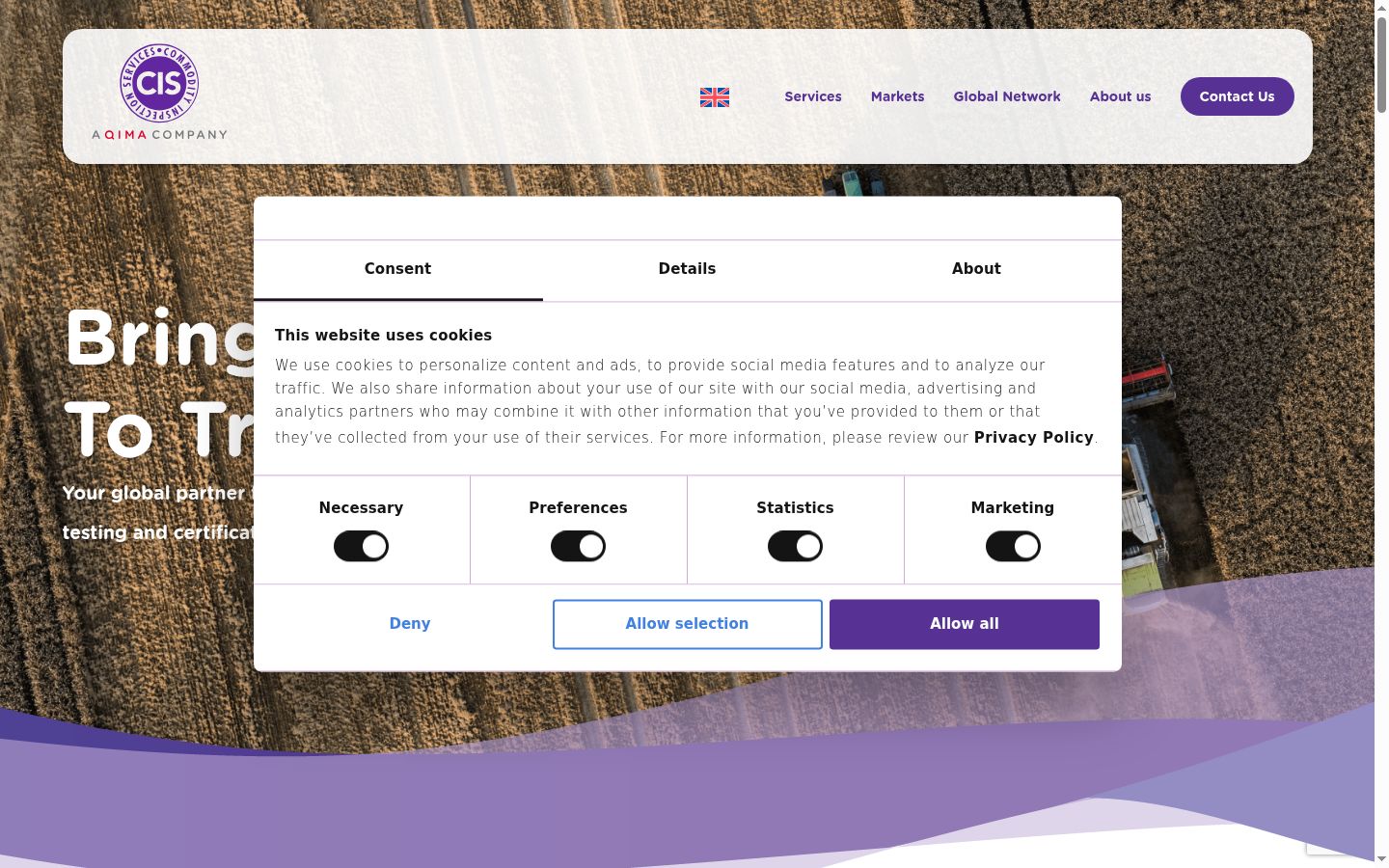 Screenshot del banner di consenso mostrato prima di qualsiasi interazione