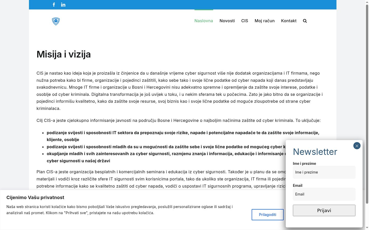 Sutikimo reklamjuostės, rodytos prieš bet kokią sąveiką, ekrano kopija