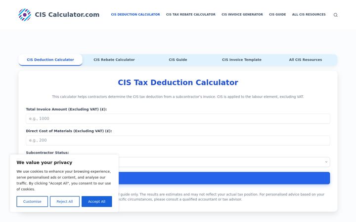 Screenshot of ciscalculator.com