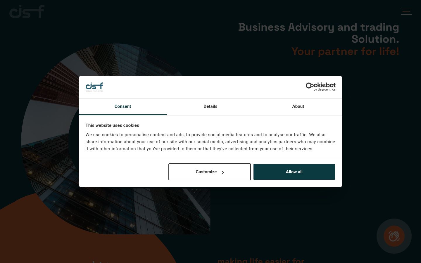 Screenshot of the consent banner shown before any interaction