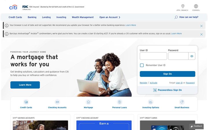 Snimka zaslona za citi.com