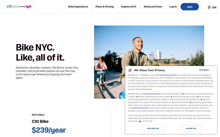 Screenshot of citibikenyc.com