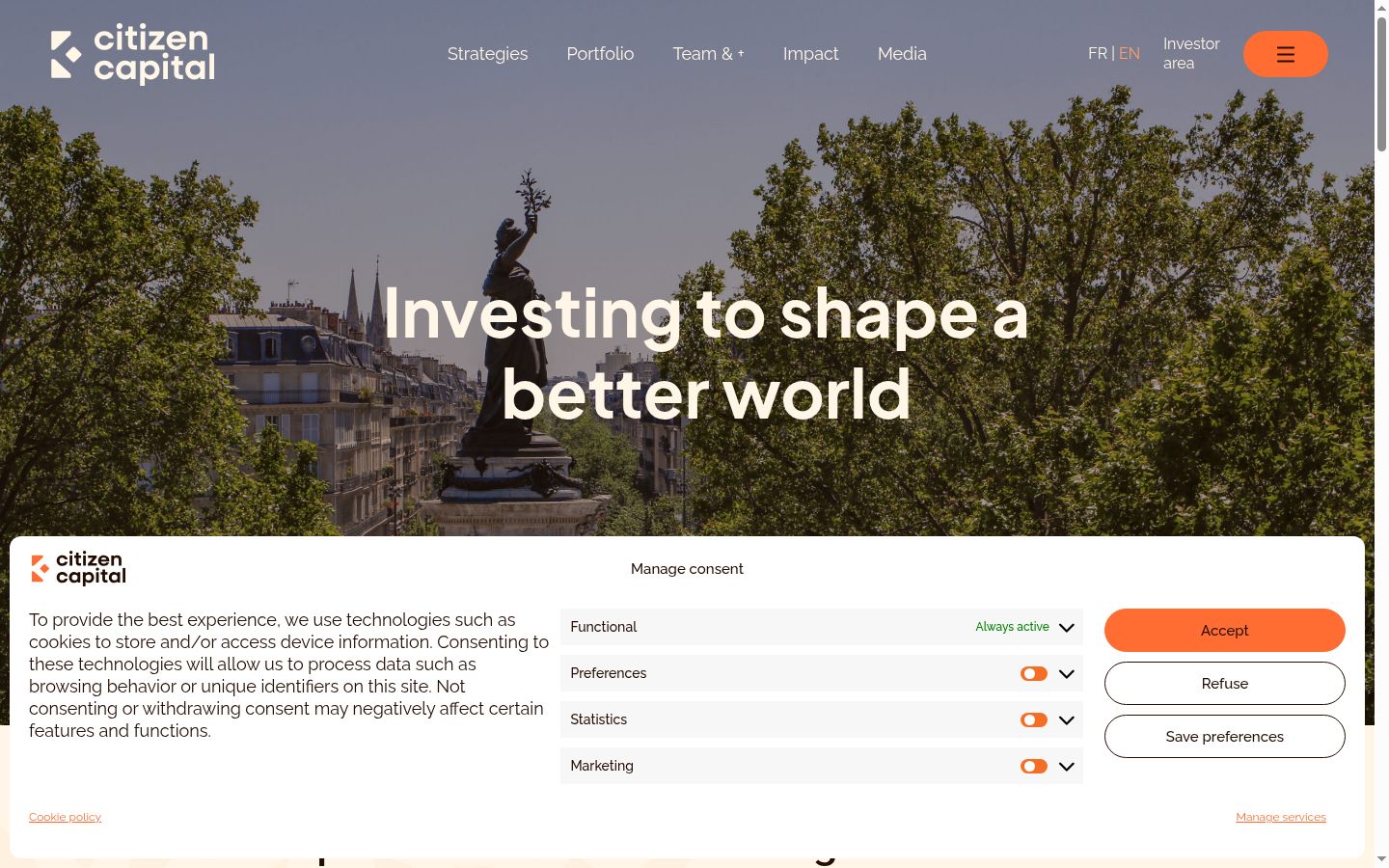 Screenshot of the consent banner shown before any interaction