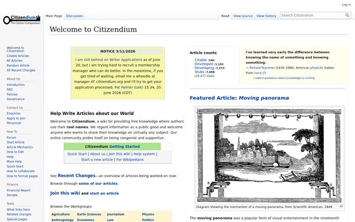 Screenshot of citizendium.org