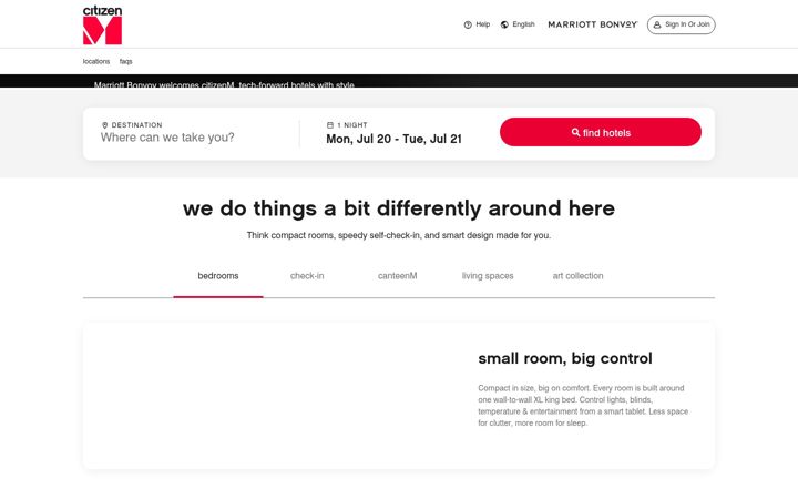Screenshot of citizenm.com
