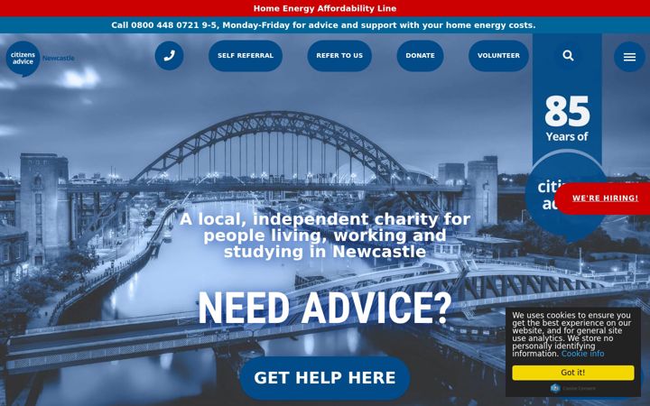 Snímek obrazovky citizensadvice-newcastle.org.uk