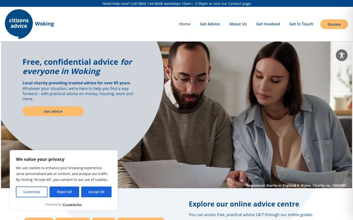Kuvakaappaus sivustosta citizensadvicewoking.org