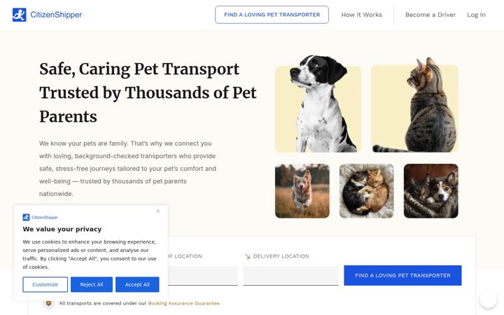 Screenshot of citizenshipper.com