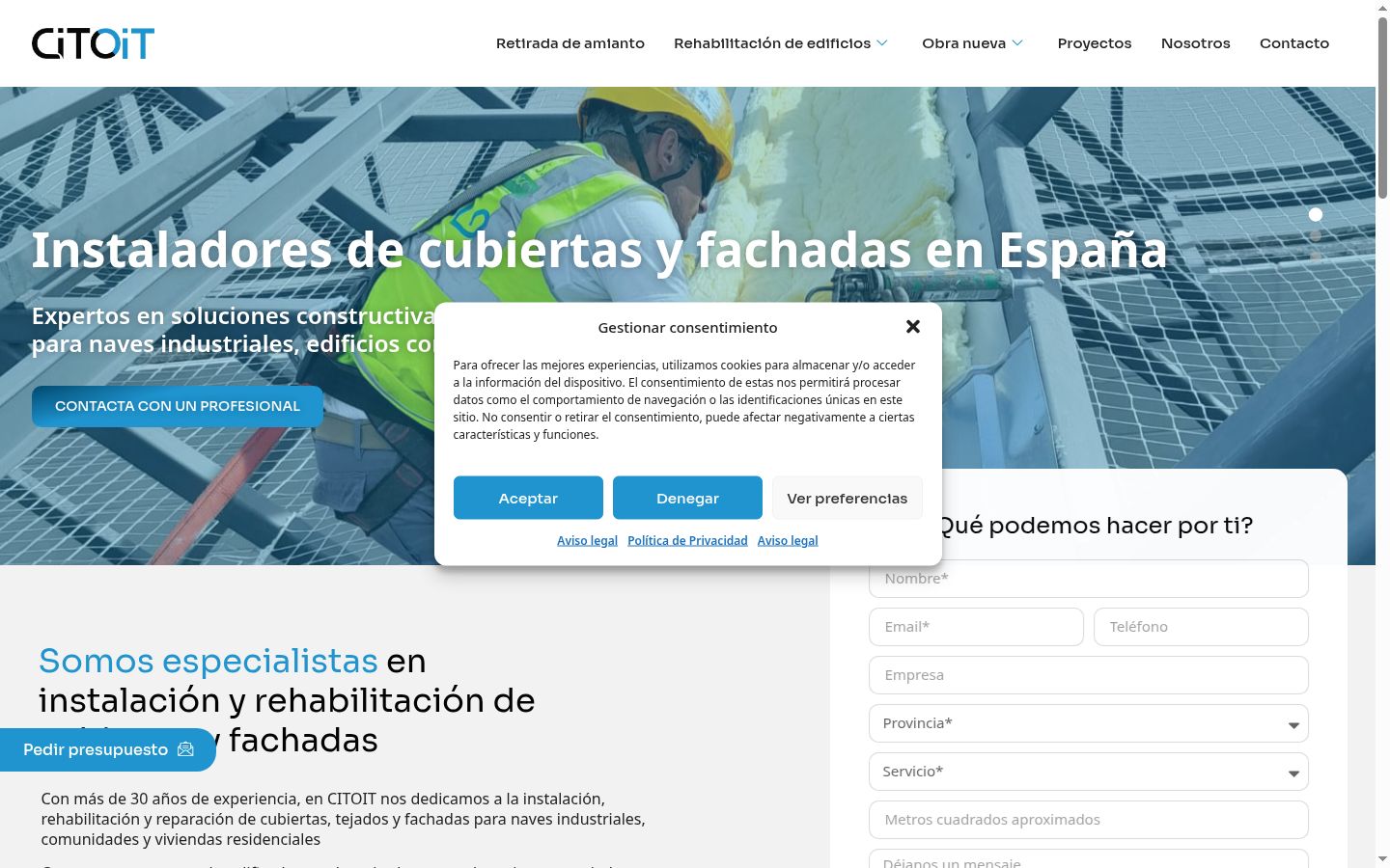 Captura de pantalla del banner de consentimiento mostrado antes de cualquier interacción
