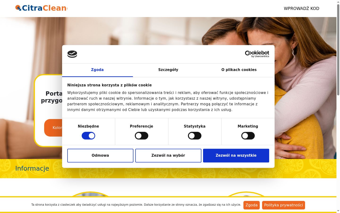 Zrzut ekranu banera zgody wyświetlanego przed jakąkolwiek interakcją