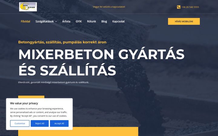 Екранна снимка на citybeton.hu