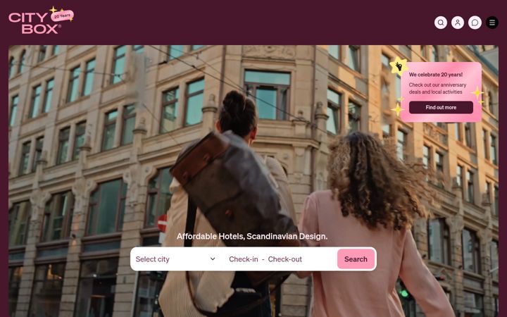 Screenshot of cityboxhotels.com