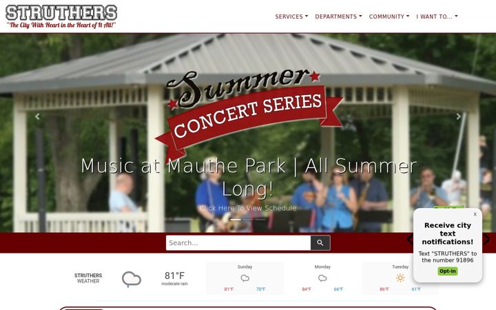 Screenshot of cityofstruthers.com