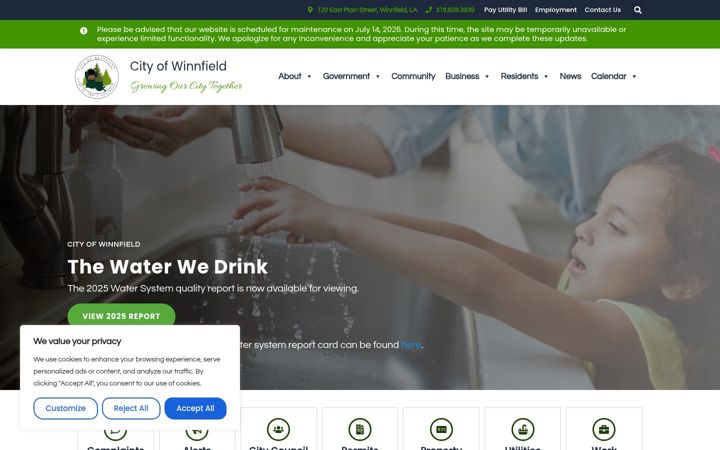 Screenshot of cityofwinnfield.com