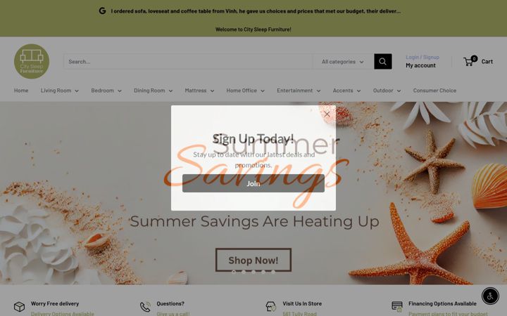 Screenshot of citysleepfurniture.com