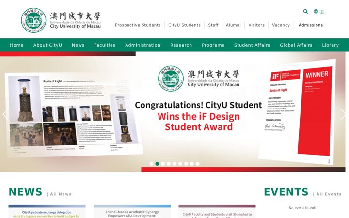 Snímek obrazovky cityu.edu.mo
