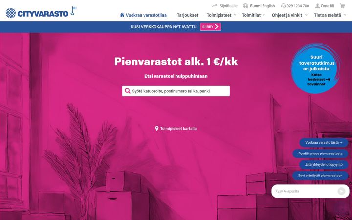 Screenshot von cityvarasto.fi