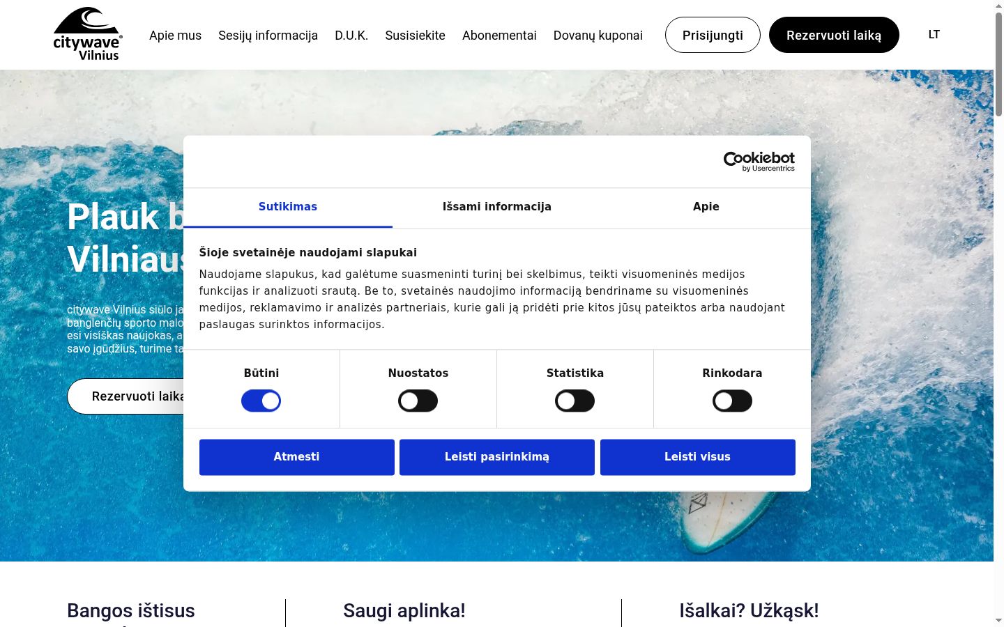 Captura de ecrã do banner de consentimento apresentado antes de qualquer interação