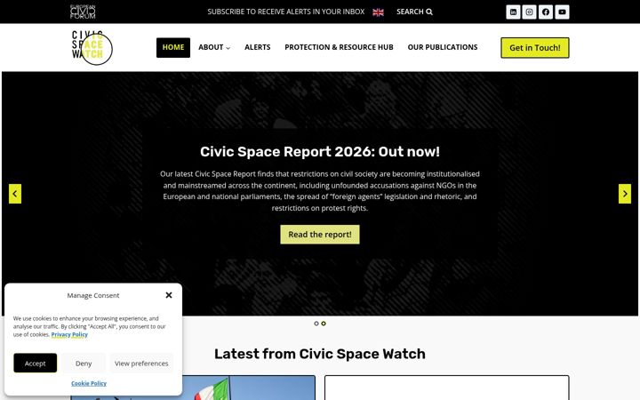 Screenshot di civicspacewatch.eu