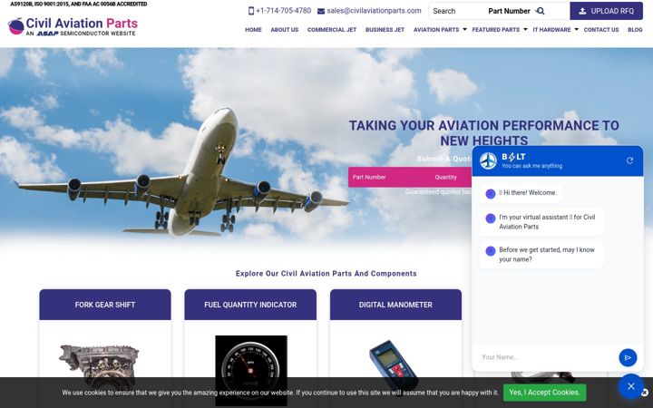 Capture d'écran de civilaviationparts.com