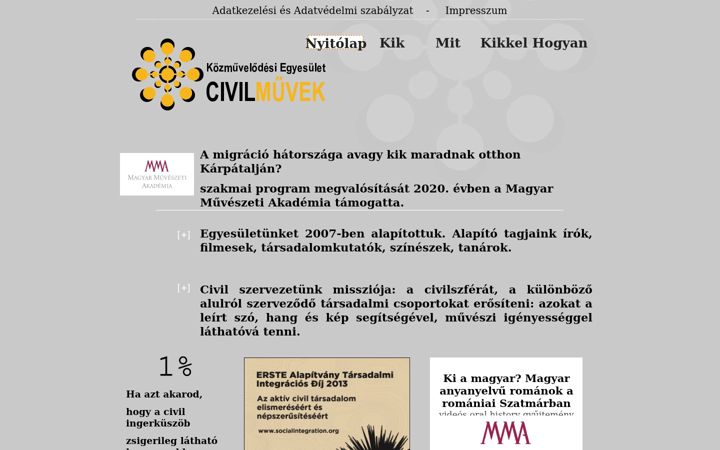 Screenshot of civilmuvek.com