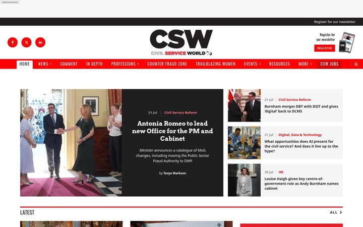 Kuvakaappaus sivustosta civilserviceworld.com